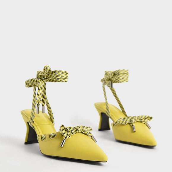 Charles & Keith Wrap Strap Yellow Kitten Heels - Picture 3 of 4